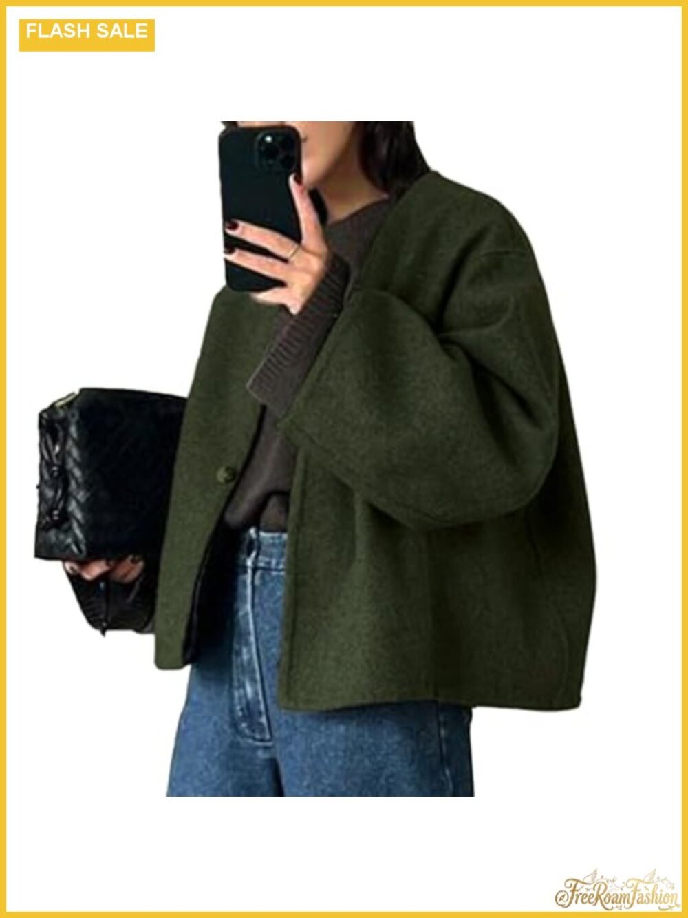 Cropped Wool Blend Peacoat Women's Fall Winter Long Sleeve